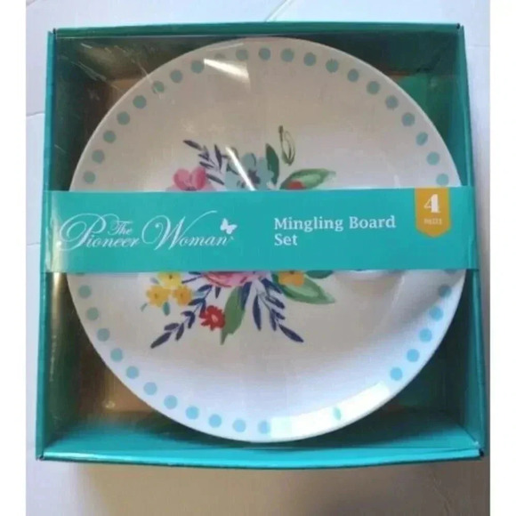 Pioneer Woman Mingling Plates Appetizer Floral Print Set Of 4 New in Package - Picture 1 of 1
